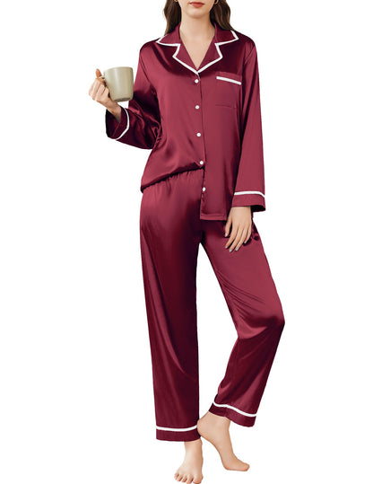 Ekouaer Satin Pajamas Set for Women Long Sleeve Pants Pj 2 Piece Lounge Set