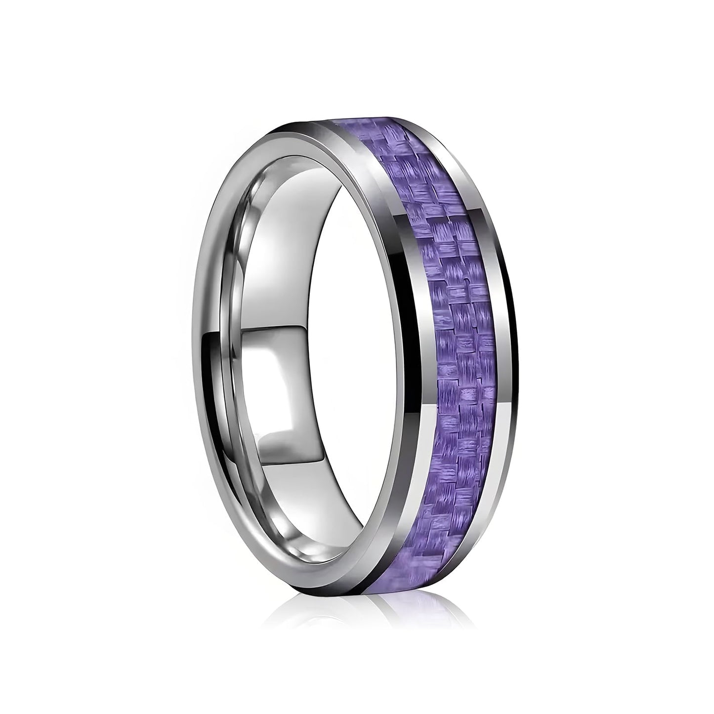 HJIMMNHONG New Carbon Fiber Fashion Rings Double Beveled Edge Delicate Polished Simple Stainless Steel Mens and Women Rings,8mm,Purple,Size11