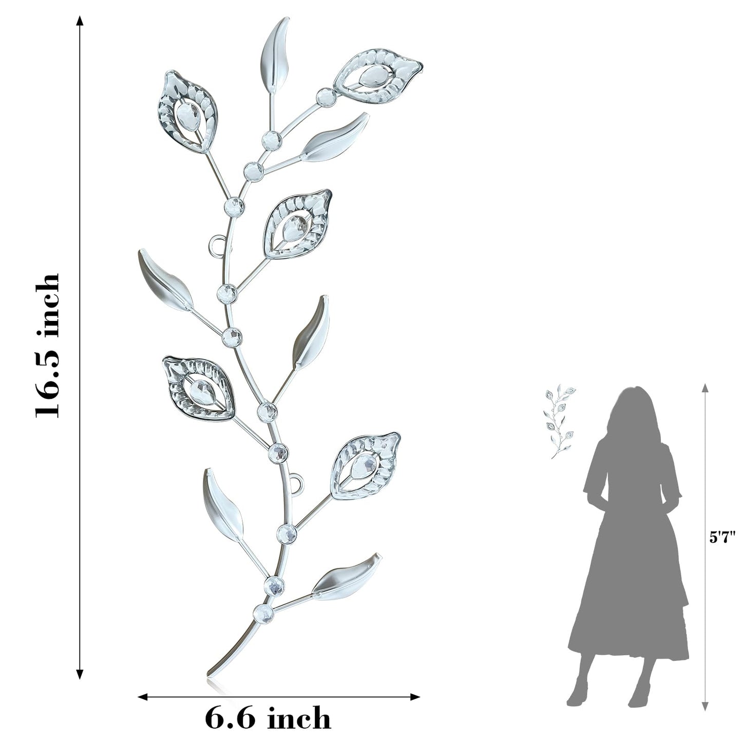 sxnzequnze 2 Set Metal Tree Leaf Wall Art for Home Decor Living Room Bedroom Dining Room Bling Rhinestone, 3D, Iron Branch Hanging Leaf Sculpture Art Pieces -Silver 16.5in*6.7in