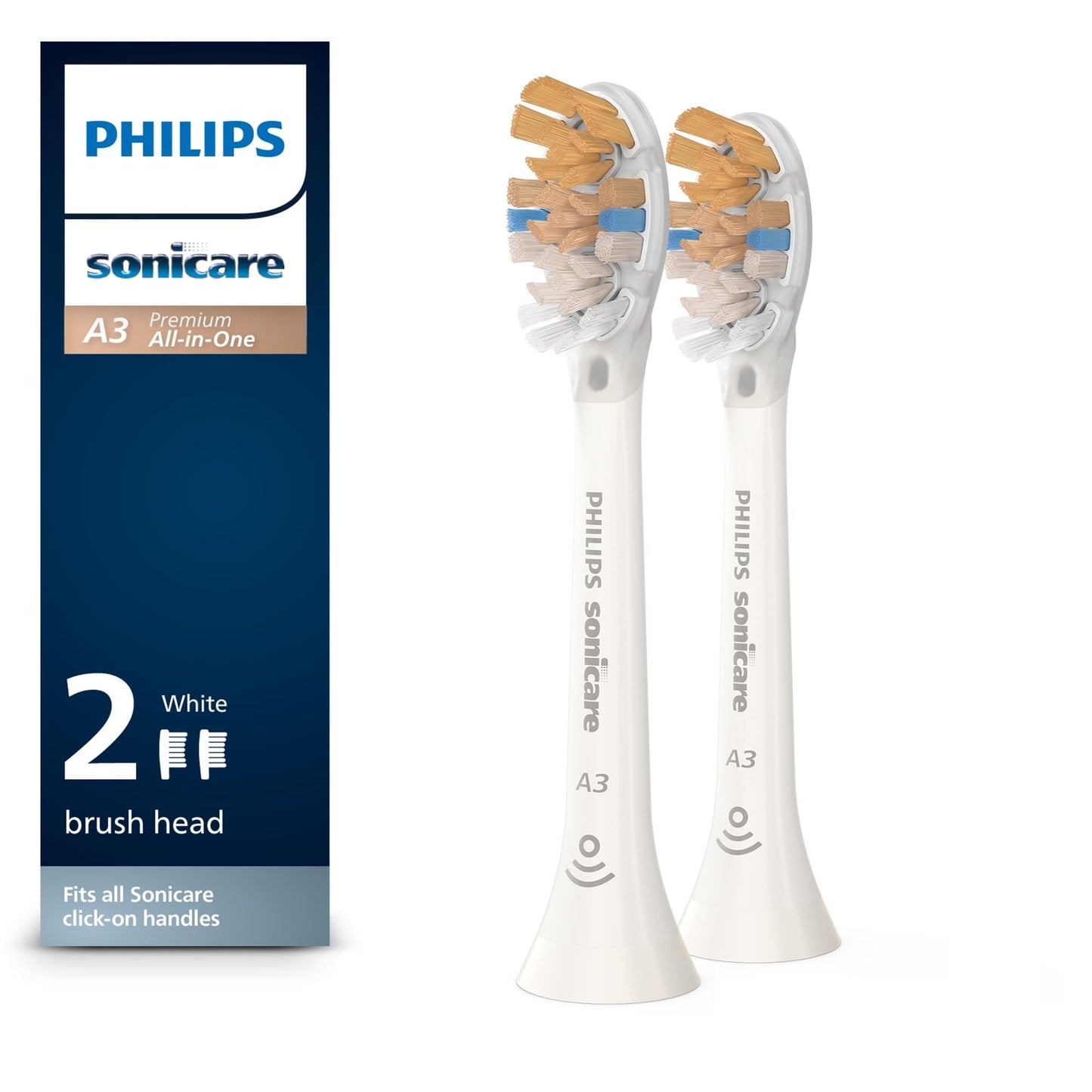 Philips Sonicare A3 All-in-One - Genuine Replacement Electric Toothbrush Heads, White, 4 Pack One Year Supply, HX9094/65