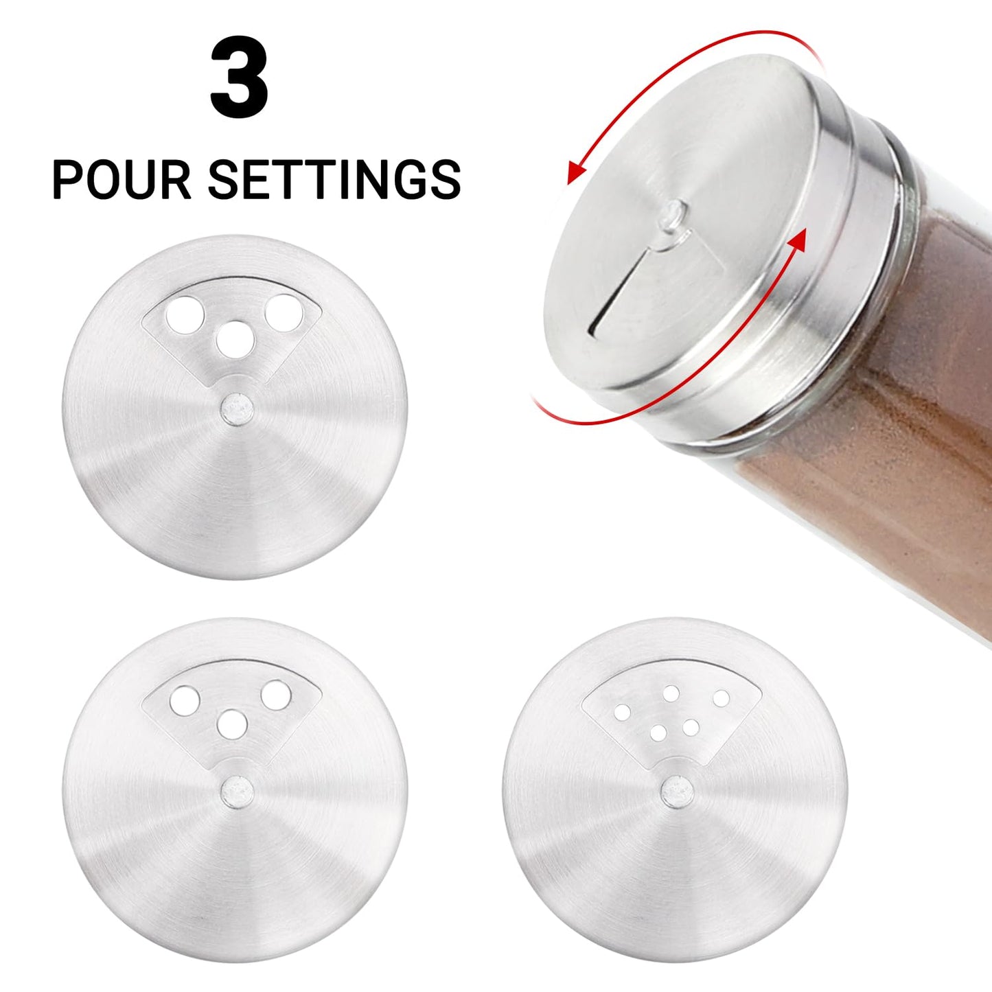 Segarty Spice Jars with Shaker Lids, 6 Pack 4 oz Glass Spice Bottles with Stainless Steel Lid, Glass Empty Seasoning Containers with Adjustable Pour Holes Spice Powder Storage Bottle Pepper Shakers