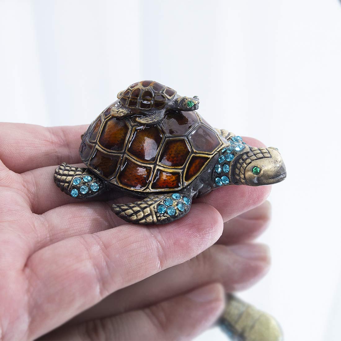 YU FENG Mother and Baby Turtle Figurines Jewelry Trinket Boxes Hinged Collectible Figurines