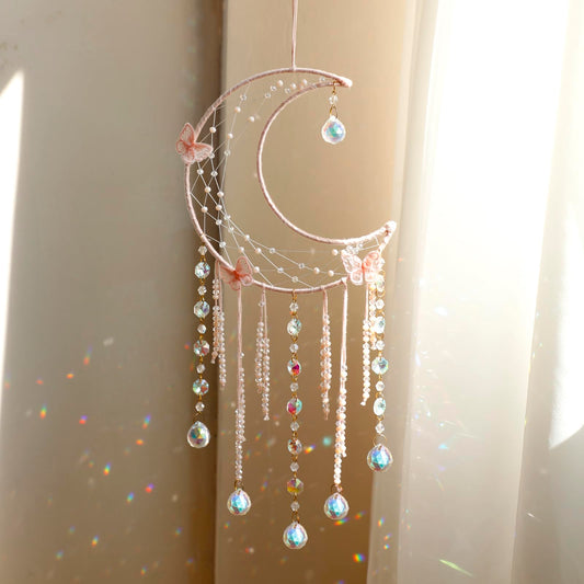 Artilady Butterfly Dream Catchers with Crystals - Large Boho Pink Moon Dream Catcher Wall Decor Home Decorations Girls Kids Baby Bedroom Room Decor Christmas Birthday Teen Girl Boys Gifts