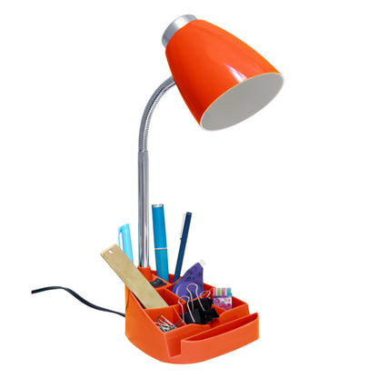 Simple Designs LD1002-ORG Gooseneck Organizer Desk Lamp with iPad Tablet Stand Book Holder, Orange
