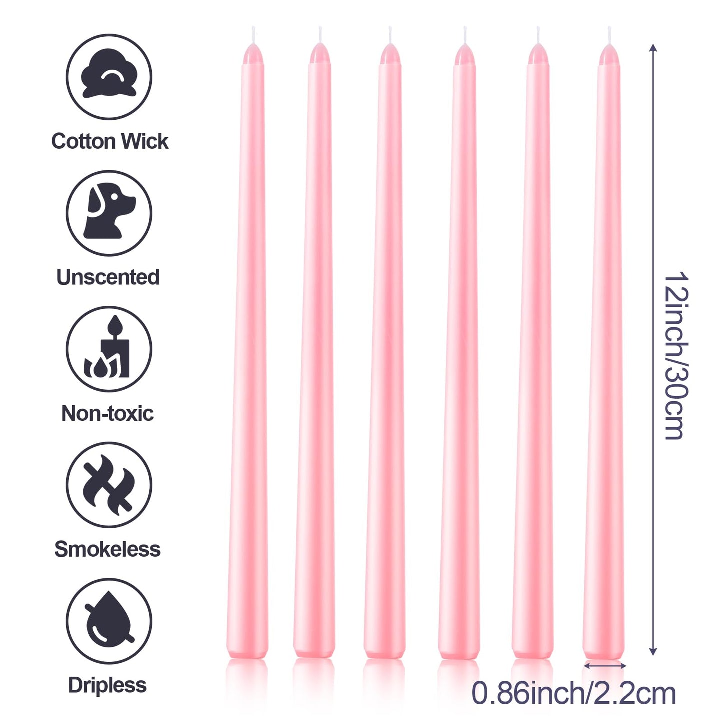6 Pack Taper Candles - Taper Candles 12 Inch Dripless, Smokeless & Unscented - 8 Hours Long Burning - Hand Poured Tall Candlesticks - Ideal for Weddings, Dinner Parties, and Home Decor