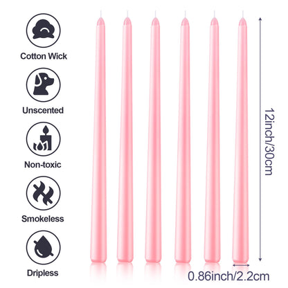 6 Pack Taper Candles - Taper Candles 12 Inch Dripless, Smokeless & Unscented - 8 Hours Long Burning - Hand Poured Tall Candlesticks - Ideal for Weddings, Dinner Parties, and Home Decor