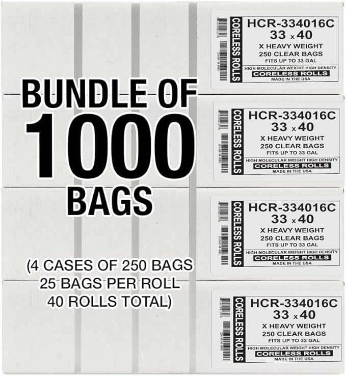 Aluf Plastics High Density Trash Bags, 33 Gallon, 16 Micron,