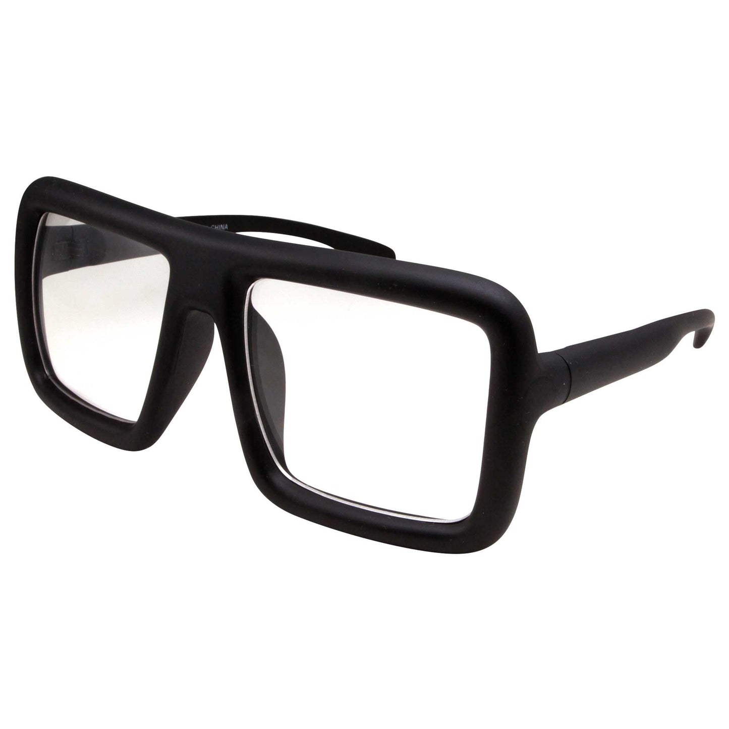 grinderPUNCH Thick Square Frame Clear Lens Glasses Eyeglasses Super Oversized Fashion and Costume - Matte Black