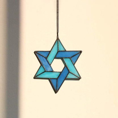HAOSUM Jewish Star Stained Glass Window Hanging,Star of David Suncatcher for Home Office,Family Guardian Birthday Gifts for Women, Housewarming Gifts