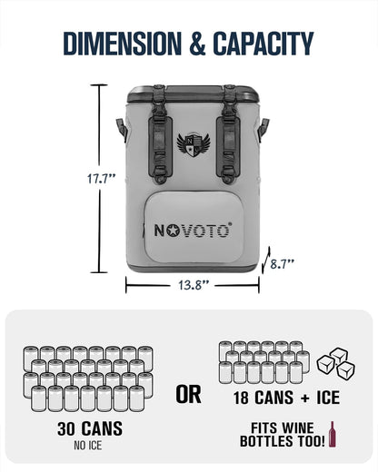 Novoto 30 Can Magnetic Backpack Cooler, Zipperless Soft Cooler Backpack with Wide-Mouth Magnetic Lid, Leakproof Insulated Soft Sided Cooler for Beach, Fishing, Tailgating & Kayak (Wildness)