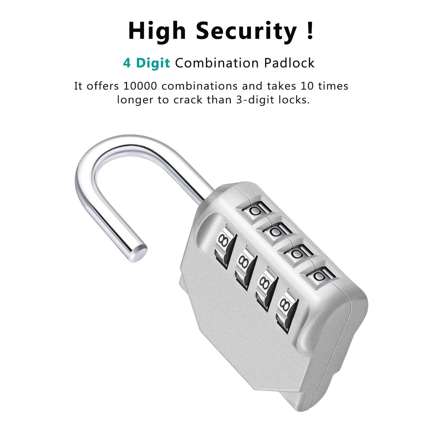 ZHEGE Combination Lock 2 Pack, 4 Digit Outdoor Padlock for School Gym Sports Locker, Fence, Toolbox, Case, Hasp Cabinet Storage (Silver, 2 Pack)