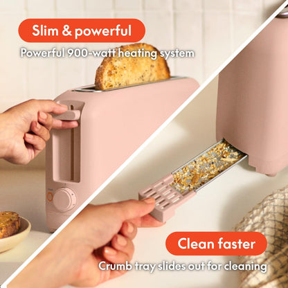 bella 2 Slice Slim Toaster, Fits-anywhere™ Kitchenware, 6 Setting Shade Control with Reheat & Cancel Buttons, Fits sourdough, 10” Long Slot, Anti Jam & Auto Shutoff, 900 Watt, Surf