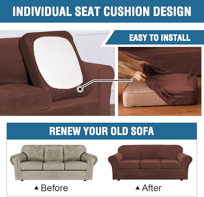 H.VERSAILTEX High Stretch Sofa Slipcover 4 Piece Cover Velvet Furniture