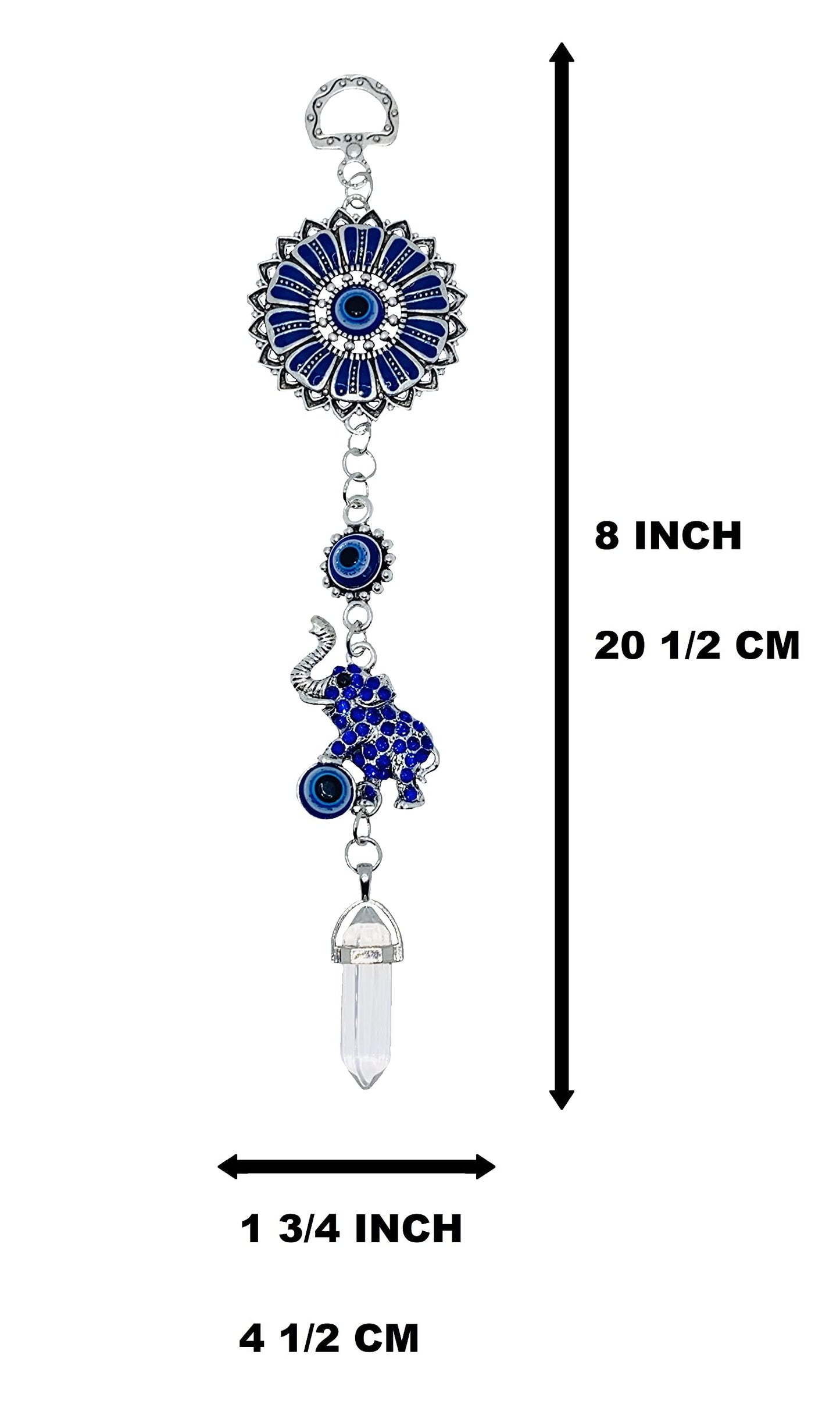LUCKBOOSTIUM Elephant with Blue Sandstone Crystal and Mandala Hanging Pendant - Sign of Good Luck & Blessing - Home & Office Decorative Accessories - Car Ornaments for Rear View Mirror
