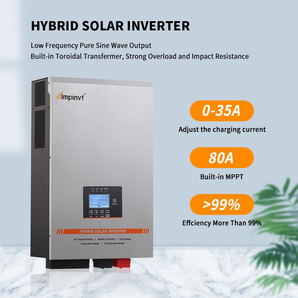 Ampinvt 3500W Low Frequency Solar Inverter 48V DC to 120V AC, Off Grid Pure Sine Wave Inverter Charger Built-in 80A MPPT Solar Controller and 35A AC Charger, Support Lead Acid Lithium Gel Battery