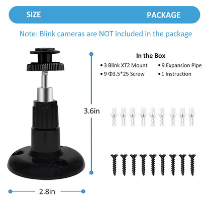 Blink Outdoor Camera Mount, 360 Degree Adjustable Indoor/Outdoor Wall Mount Bracket for Blink Home Security System Black 3 Pack