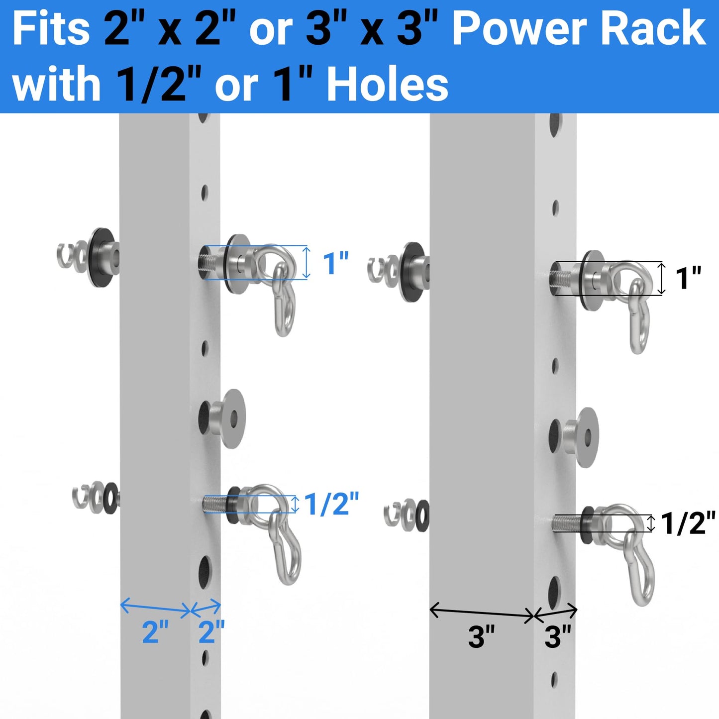 Vatemechie Heavy-Duty Power Rack Attachments, Quick-Install Home Gym Accessories for 2x2, 2x3 & 3x3 Power Racks, Fits 1/2", 5/8" & 1" Holes (Power Rack Attachments with Pulley Wheel)