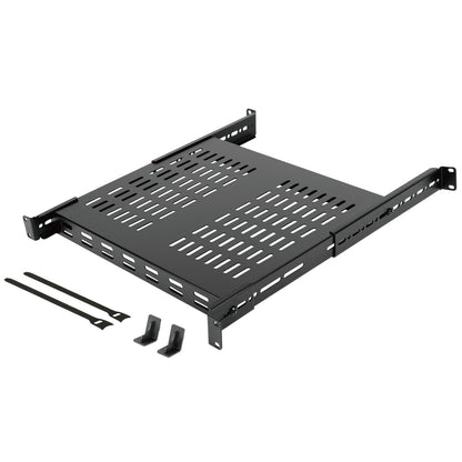 Tecmojo 1U 4-Post Vented Server Rack Mount Shelf,13.8in Deep with Adjustable Depth 13.8-23.6inch,Supports to 242 lbs,Universal Tray for 19 Inch AV/Network Equipment Rack,Black