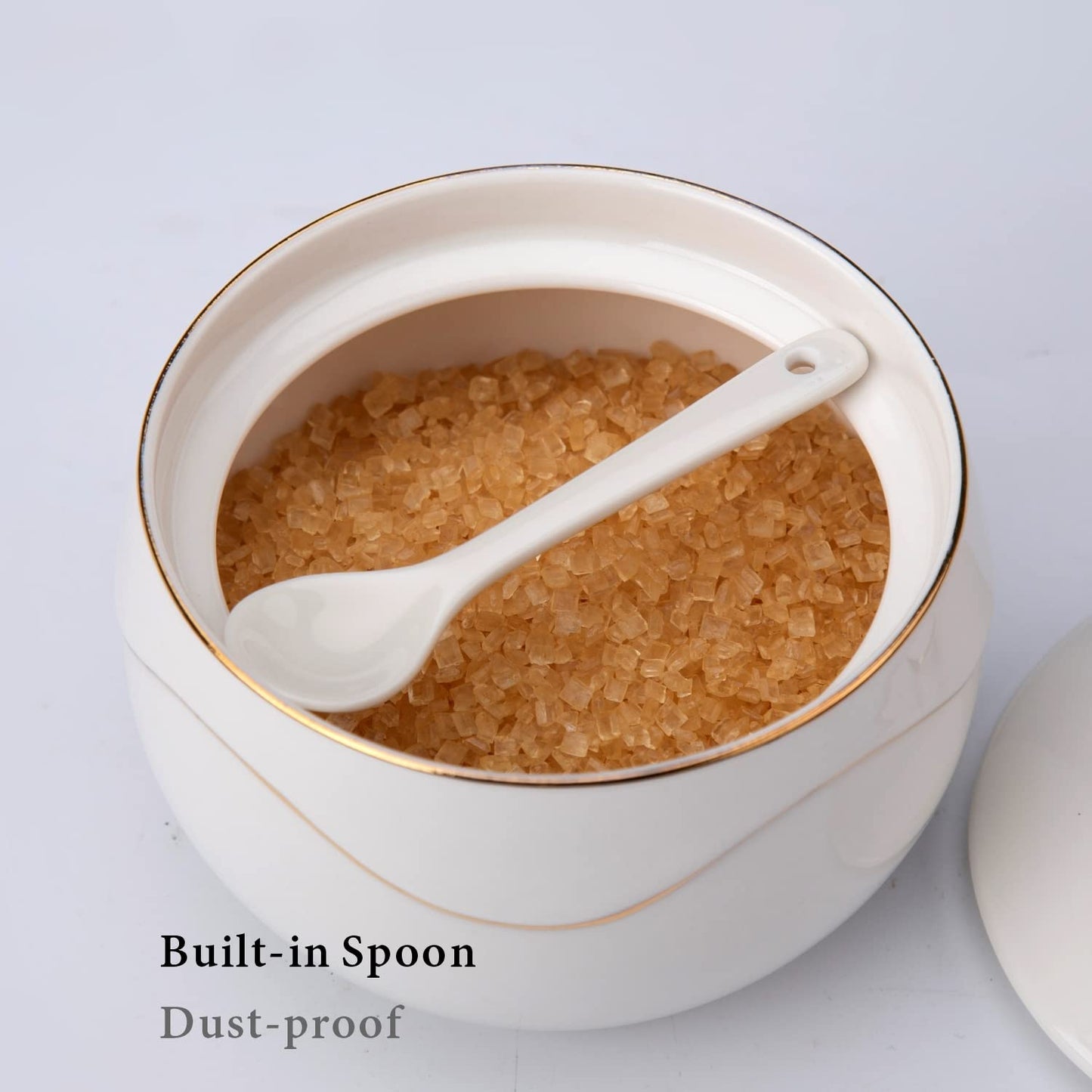 KITCHENDAO Porcelain Sugar Bowl and Acacia Wood Salt Cellar Bowl Box with Spoon