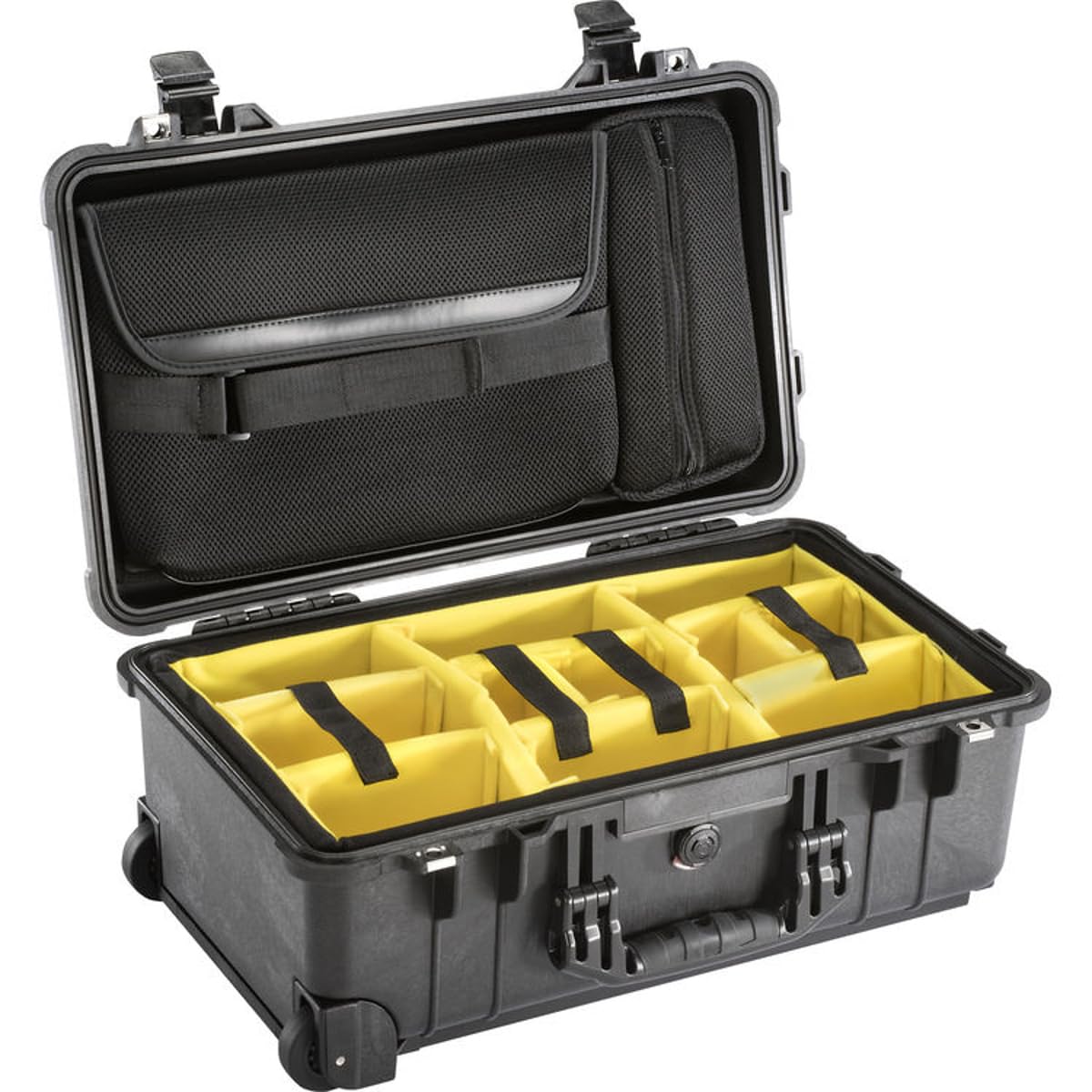Pelican 1510SC Watertight Wheeled Carry On Hard Studio Case with Padded Yellow Foam Dividers, Black