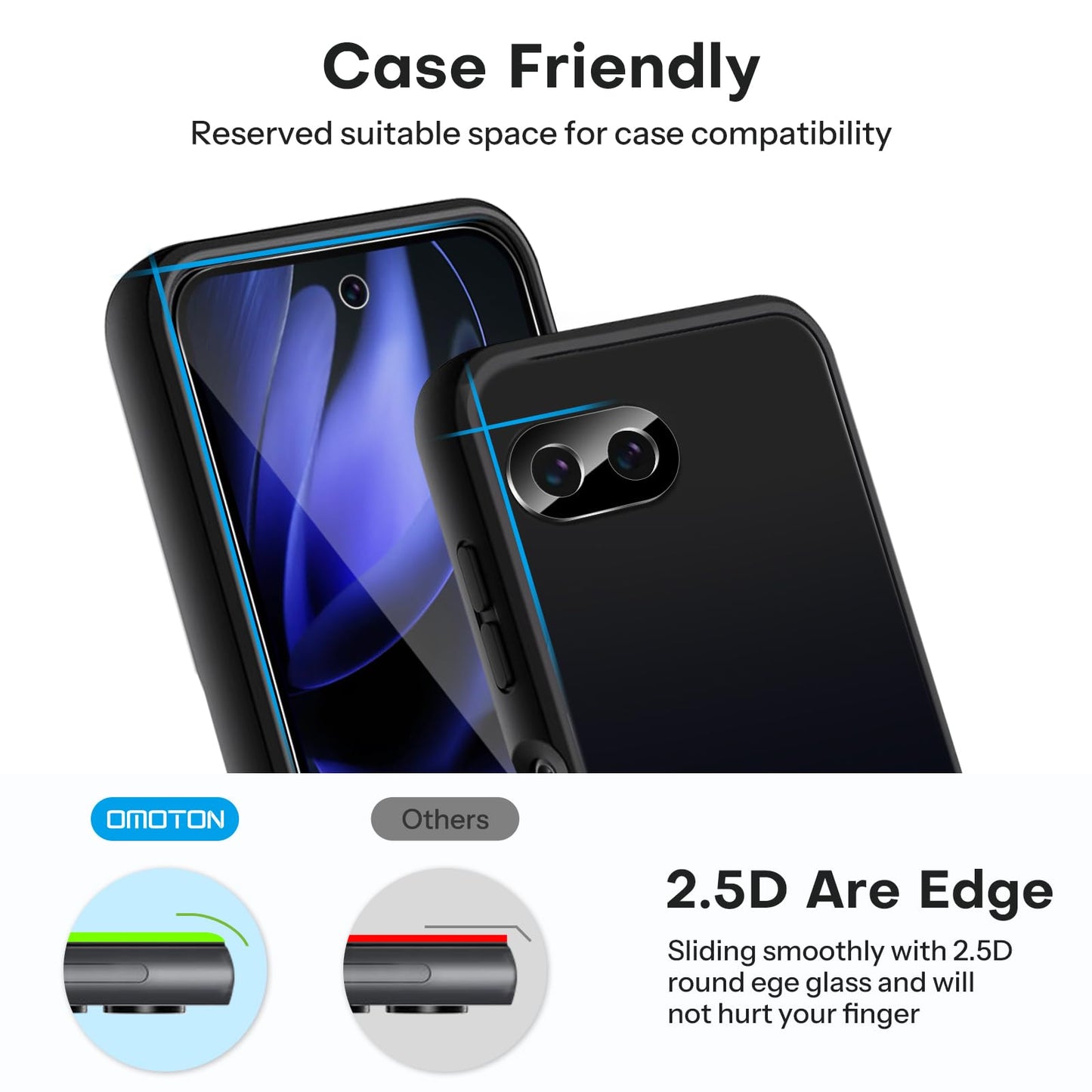 OMOTON 3+2 Pack for Google Pixel 9 Pro Screen Protector, 3 Pack Tempered Glass Screen Protector & 2 Pack Camera Lens Protector for Pixel 9 Pro 2024 6.3-inch, Case Friendly (Not for Pixel 9/9 Pro XL)