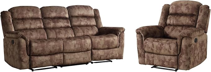 EBELLO 2 Pieces Reclining Couch Furniture Set, Soft Fabric Manual Recliner Sofa