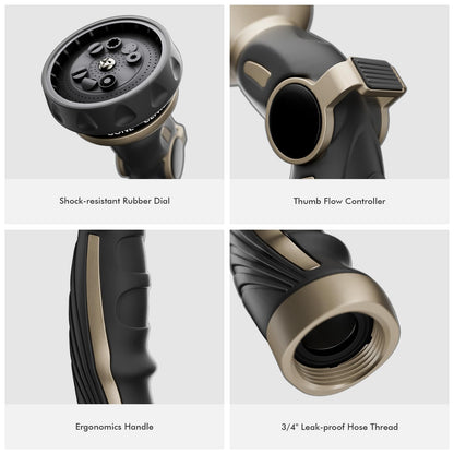RESTMO Hose Nozzle Heavy Duty, Metal Water Hose Sprayer for Garden, 9 Spray Patterns | High Pressure | Thumb Flow Control | On/Off Valve, Ideal for Outdoor Lawn & Plant Watering, Car & Pet Washing