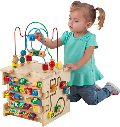 KidKraft Deluxe 5-Sided Wooden Activity Cube for Toddlers and Young Children, Activity Center for 1 Year Old with Bead Maze and Alphabet Letters, Educational Toys for Kids, 63298