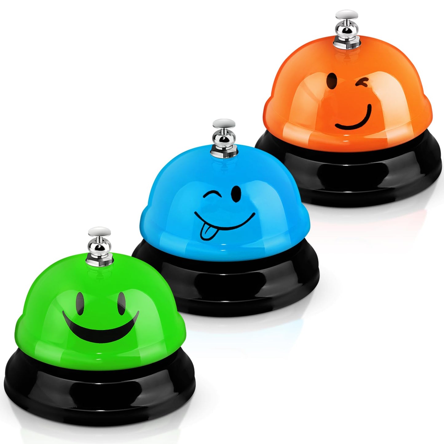Hotop 3 Pcs Desk Bell for Service Funny Front Desk Smile Face Metal Ringer Call Bell for Kitchen Hotel Restaurant Classroom(Smile Face,Blue, Green, Orange)