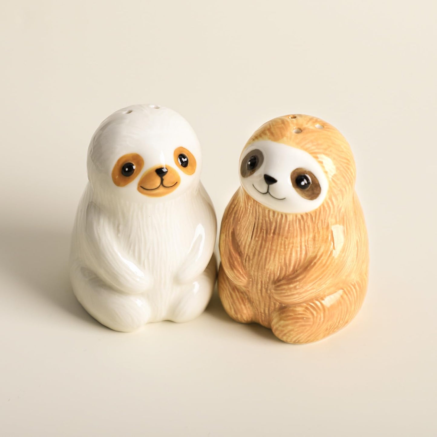 Bicuzat Ceramic Sloth Shape Salt & Pepper Shakers Set, Hand-Painted Cute Sloth Salt and Pepper Shakers, 2 PCS Set