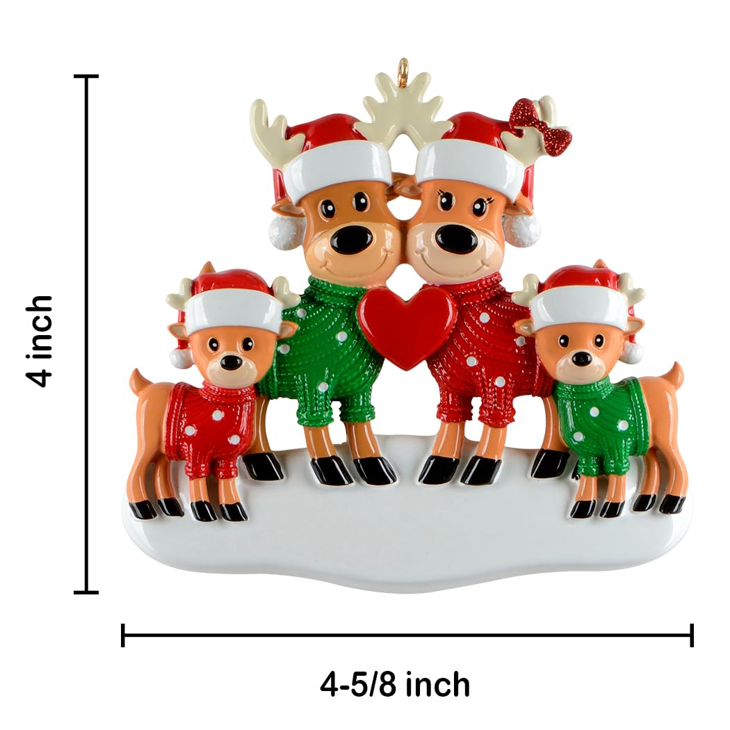Personalized Sweater Reindeer Family of 4 Christmas Ornament - Christmas Tree Decoration