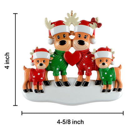 Personalized Sweater Reindeer Family of 4 Christmas Ornament - Christmas Tree Decoration
