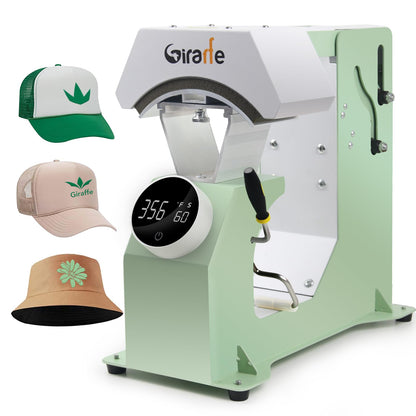 Giraffe Auto Hat Heat Press Machine, Automatic Hat Press Heat Machine for Caps T-Shirts Bags, DIY Sublimation Hat Press Cap Press Auto Open & Release & Digital Press Knob-Style Control Panel (Green)