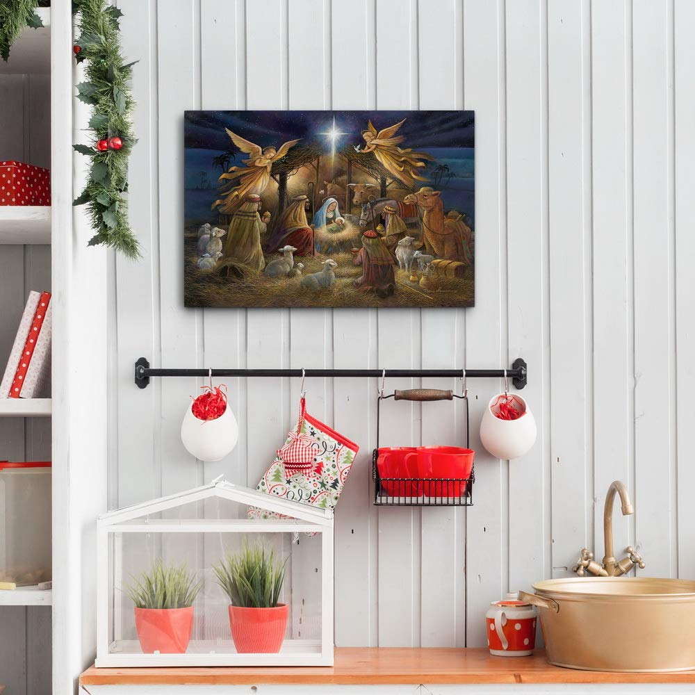 Renditions Gallery Nativity Scene Wall Art, Christ in a Manger, Jesus Christ, Mary, & Joseph, Religious Christmas Scene, Gallery Wrapped Canvas Decor, Ready to Hang, 8 in H x 12 in W, Made in America