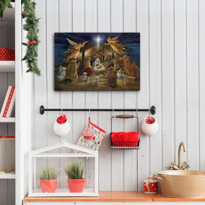 Renditions Gallery Nativity Scene Wall Art, Christ in a Manger, Jesus Christ, Mary, & Joseph, Religious Christmas Scene, Gallery Wrapped Canvas Decor, Ready to Hang, 8 in H x 12 in W, Made in America