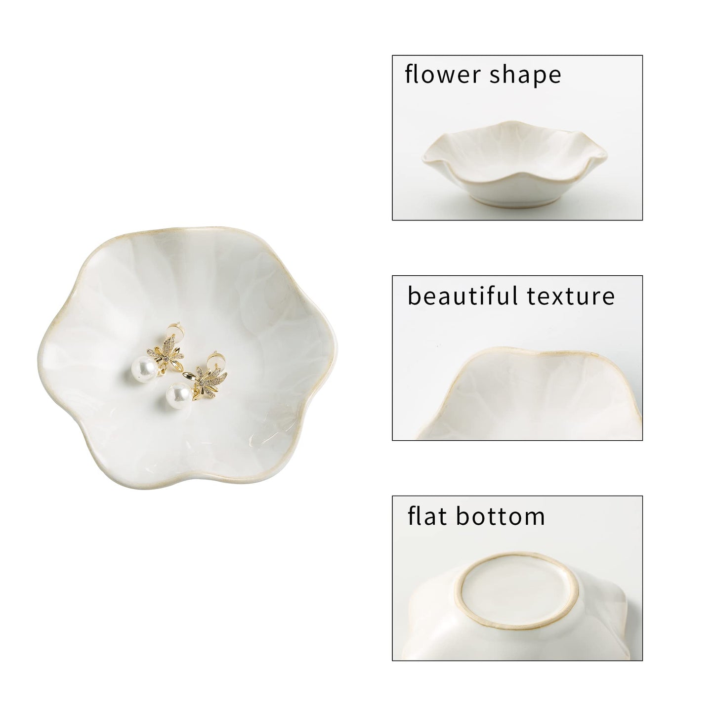 Jewelry Dish Tray, Ring Dish, Ceramic Trinket Tray, Key Bowl, Decorative Plate, for Friends Sisters Daughter Mother (Milky White)