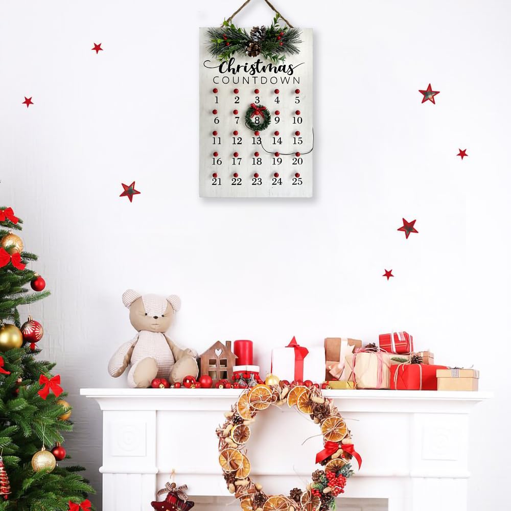 HOMirable Christmas Countdown 25 Days Wreath Advent Calendar Number Date Decor Merry Christmas Sign Rustic Wooden Home Decorations Holiday Xmas Party Ornament Gift