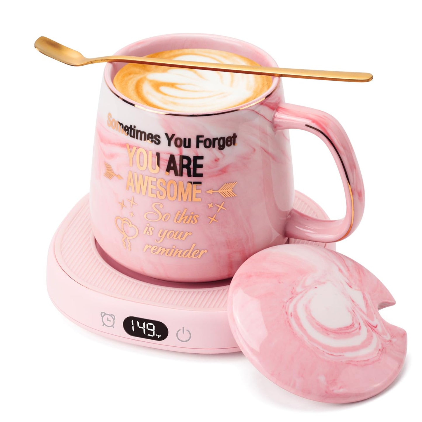 Coffee Mug Warmer & You are Awesome Mug Set, Electric Cup Warmer for Desk, Beverage Warmer with 3 Temperature Setting, 8-Hours Auto Shut Off