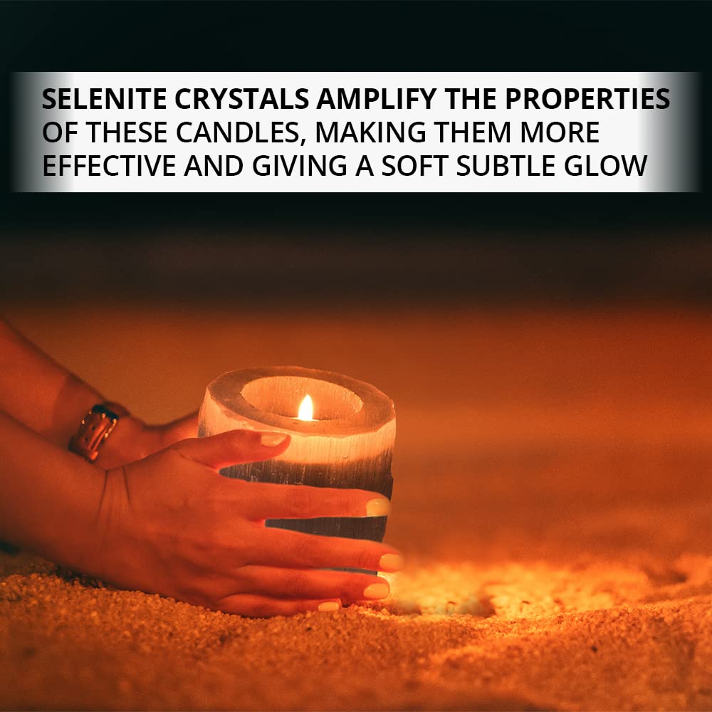 NORTHLANDZ Selenite Crystal Candle Holder, Hand Crafted Morocco Tealight Candlestick Holder for Healing, Meditation & Yoga, Ideal for Gift & Bedroom Decor