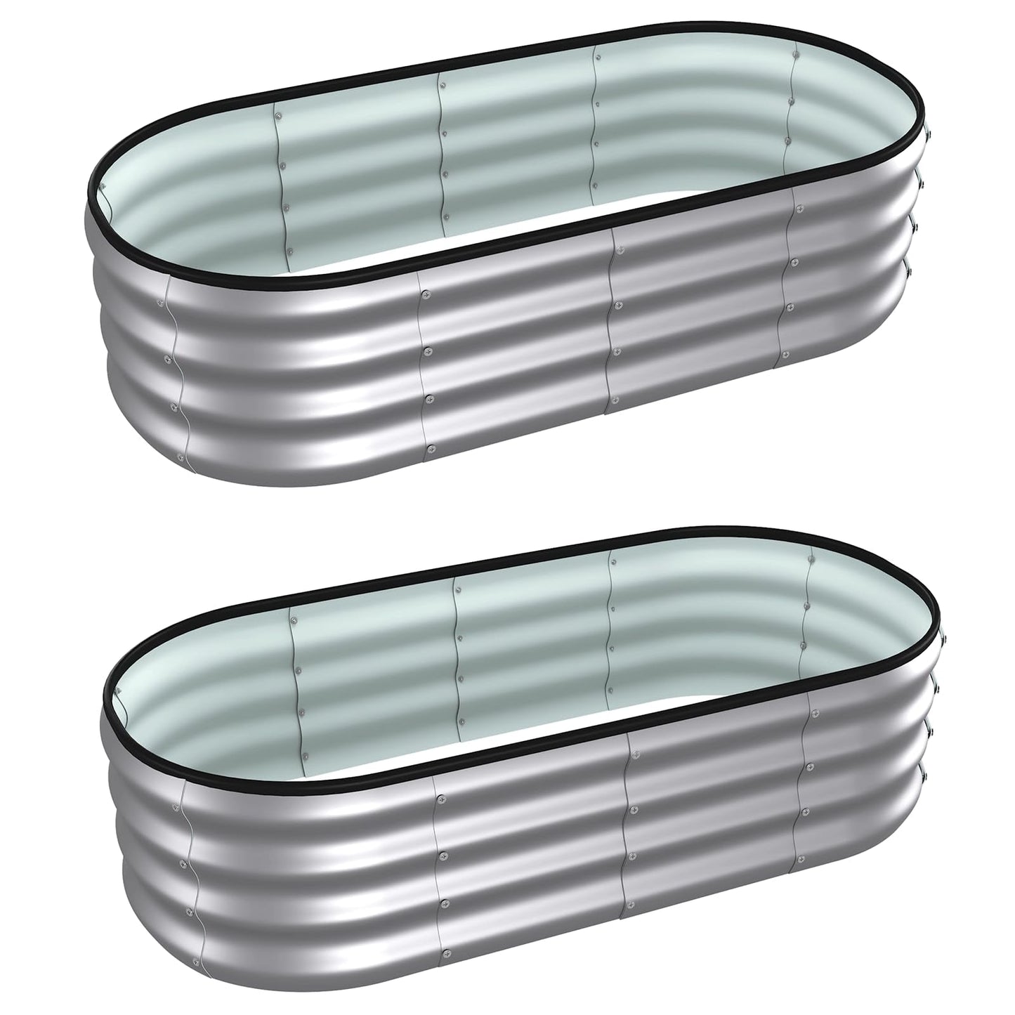 Lujsgntz 4x2x1 ft Oval Galvanized Metal Raised Garden Beds, Thickened Rust-Proof Flower Beds, Outdoor Plant Planter Boxes(Silver, 2PCS)