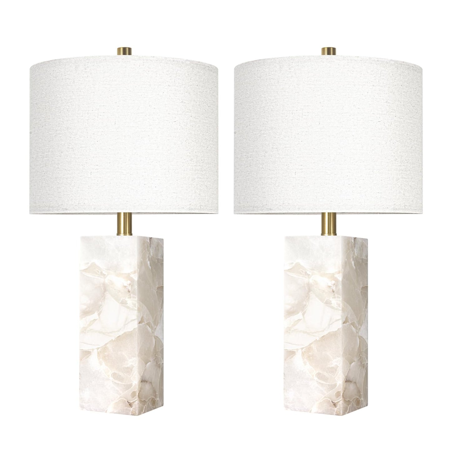 Scenekoy Alabaster Table Lamp Set of 2 with Night Light for Bedroom Living Room, 23" Rotary Switch Bedside Lamp with Linen Shade, Modern Nightstand Lamps for Room Office Dorm (Bulb Included)