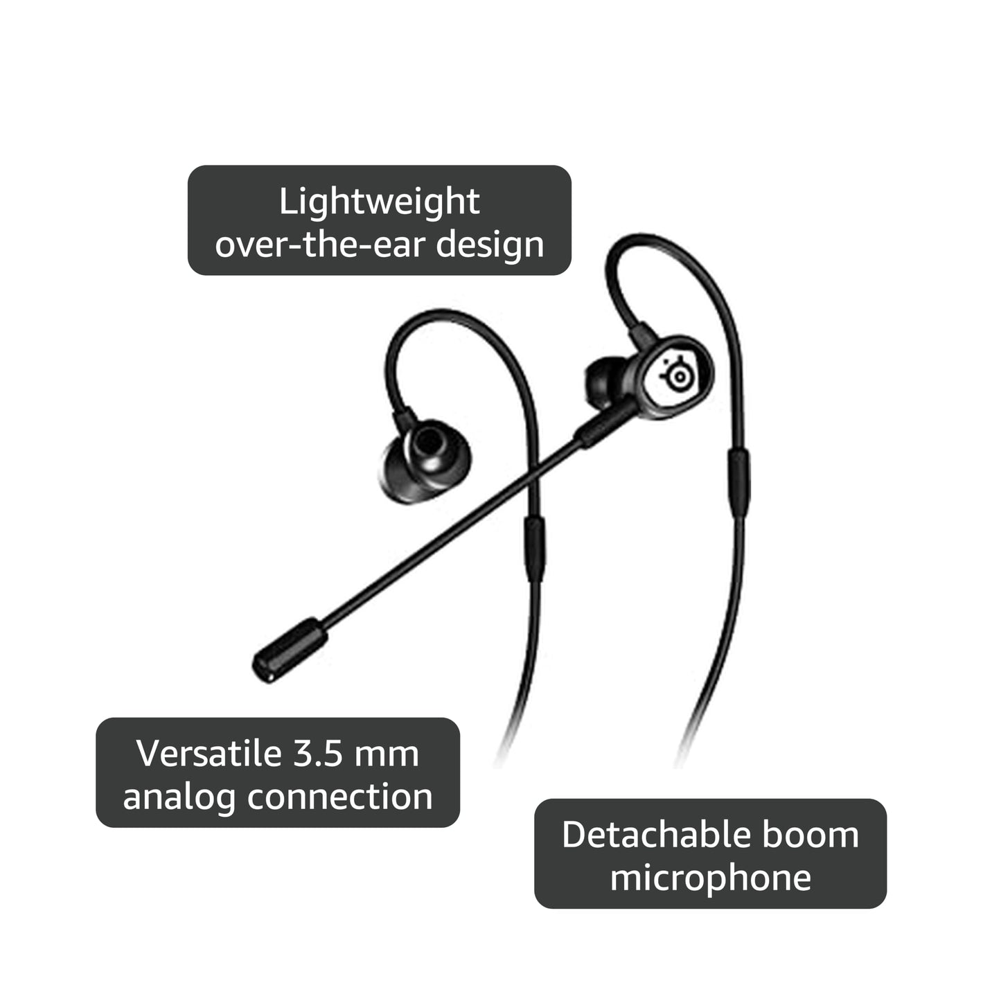 SteelSeries Tusq Gaming Earphones with Detachable Microphone Noise Cancelling for PC/PS/Switch/Smartphone,Ear-Hook,Black,3 Settings to Fit Your Ear Size