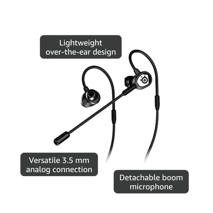 SteelSeries Tusq Gaming Earphones with Detachable Microphone Noise Cancelling for PC/PS/Switch/Smartphone,Ear-Hook,Black,3 Settings to Fit Your Ear Size