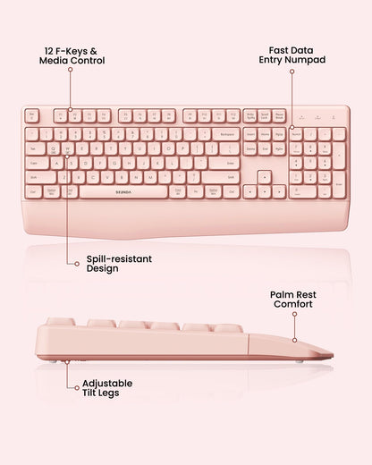 seenda Bluetooth Keyboard and Mouse, COE200 USB + Bluetooth Multi Device, Ergonomic Keyboard Mouse Set, Full-Size Wireless Combo Compatible for Mac OS/Windows PCs Computers Laptops MacBooks - Black