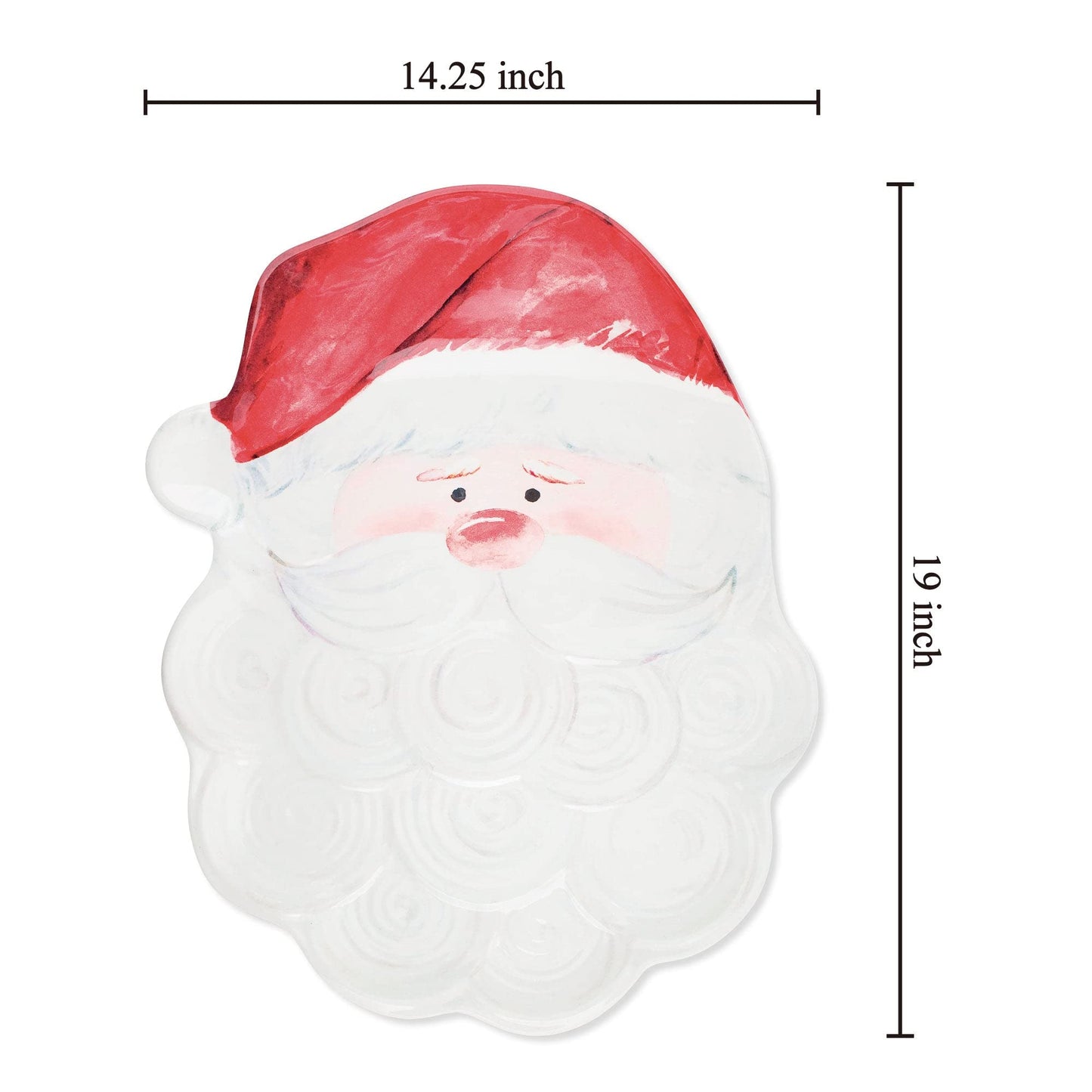 UP Santa Claus Shaped Melamine Serving Platter, Festive Christmas Party Tray, Holiday Party Dish, Jolly Santa Design, for Snacks, Appetizers, and Cookies, White, 19 x 14.25 Inch