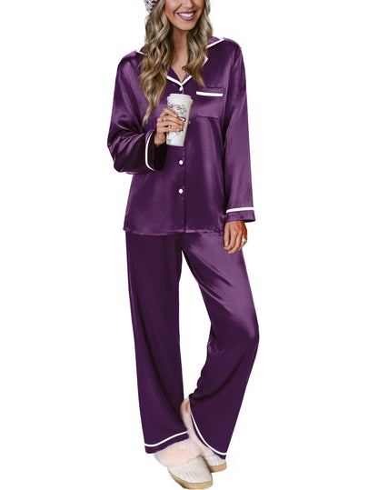 Ekouaer Satin Pajamas Set for Women Long Sleeve Pants Pj 2 Piece Lounge Set