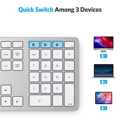 OMOTON Bluetooth Keyboard Compatible with Mac, with Numeric Keypad, Rechargeable Wireless Keyboard Compatible with MacBook Pro/Air, iMac, Mac mini/Pro Laptop and PC (Silver)