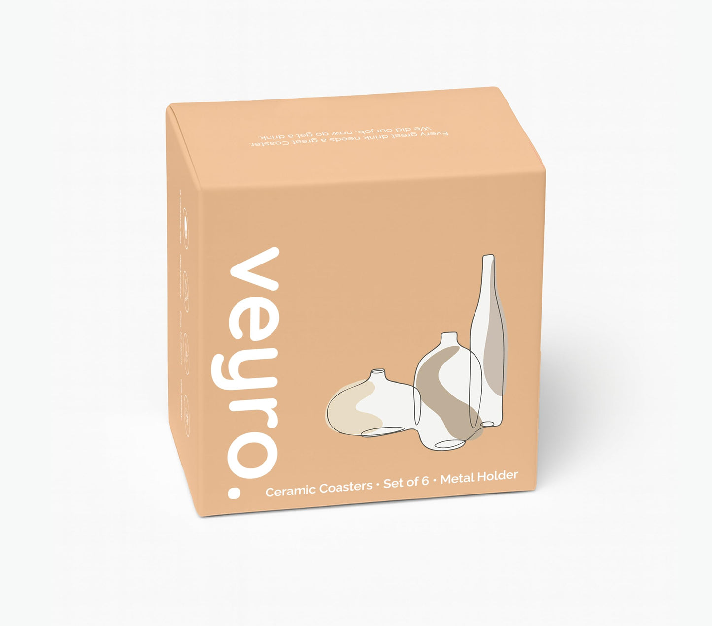 VEYRO Ceramic Coasters Set of 6 – Absorbent Stone Drink Coasters with Holder, Non-Slip Cork Backing, Modern Marble Look Coasters for Coffee Table, Desk & Home Decor