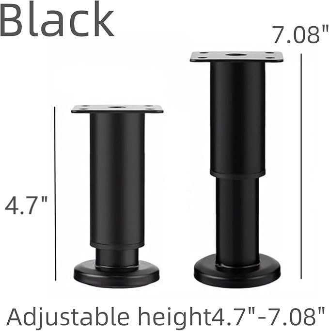 4PCS Adjustable 4.7-7.08 Inch Metal Furniture Legs Black Furniture Replacement