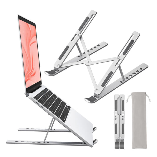 Sopholid Laptop Stand for Desk, Aluminum Metal MacBook Stand，Computer Riser for Desk, Portable Foldable Adjustable Notebook Holder, Compatible with 10-15.6 Inch Laptops, iPad, Silver.